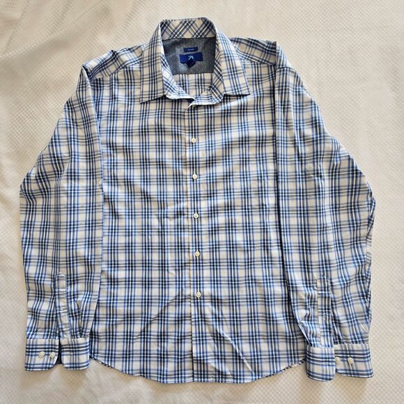 Egara Mens Non-Iron Blue & White Plaid Button-Down Shirt XXL 100% Cotton - Picture 2 of 8